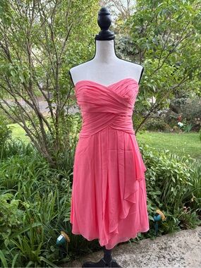 David's Bridal Strapless Coral-Pink Chiffon Cocktail Dress